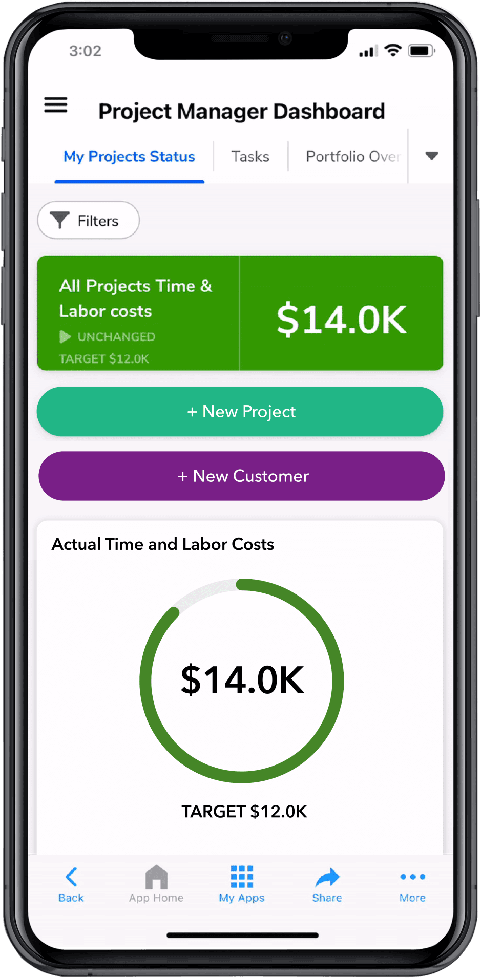 A screenshot of Quickbase's mobile dashboards