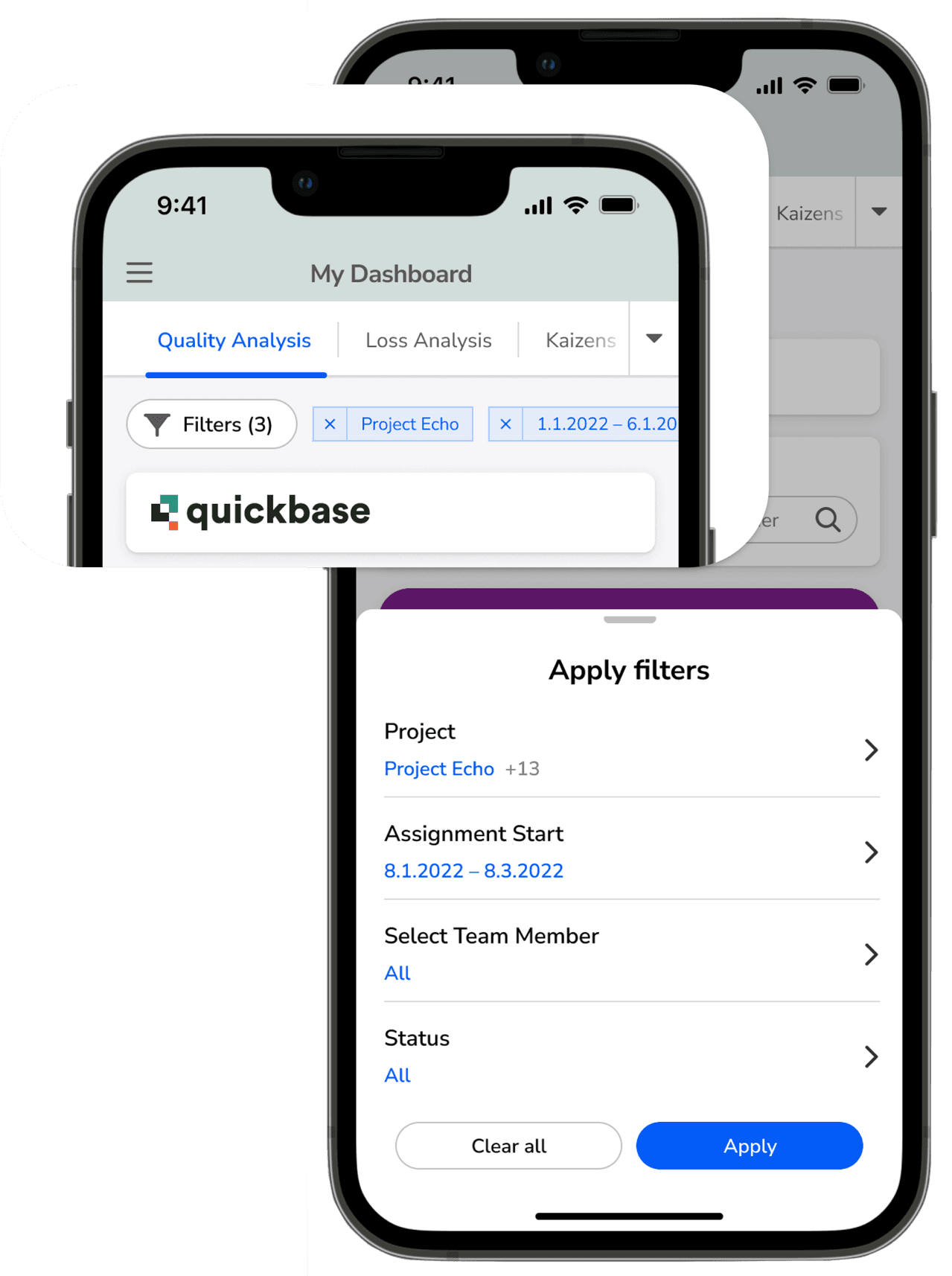 A highlight from a screenshot of Quickbase mobile dashboards